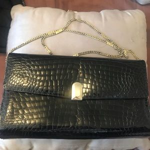 Designer Vintage Italian Crocodile Cocco Bidente Black with Gold Chain Purse